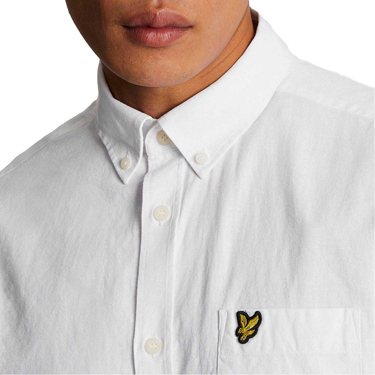 White - Side - Lyle & Scott Mens Cotton Linen Button-Down Shirt