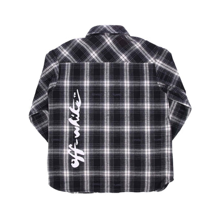 Black-White - Back - Off White Childrens-Kids Checked Flannel Shirt