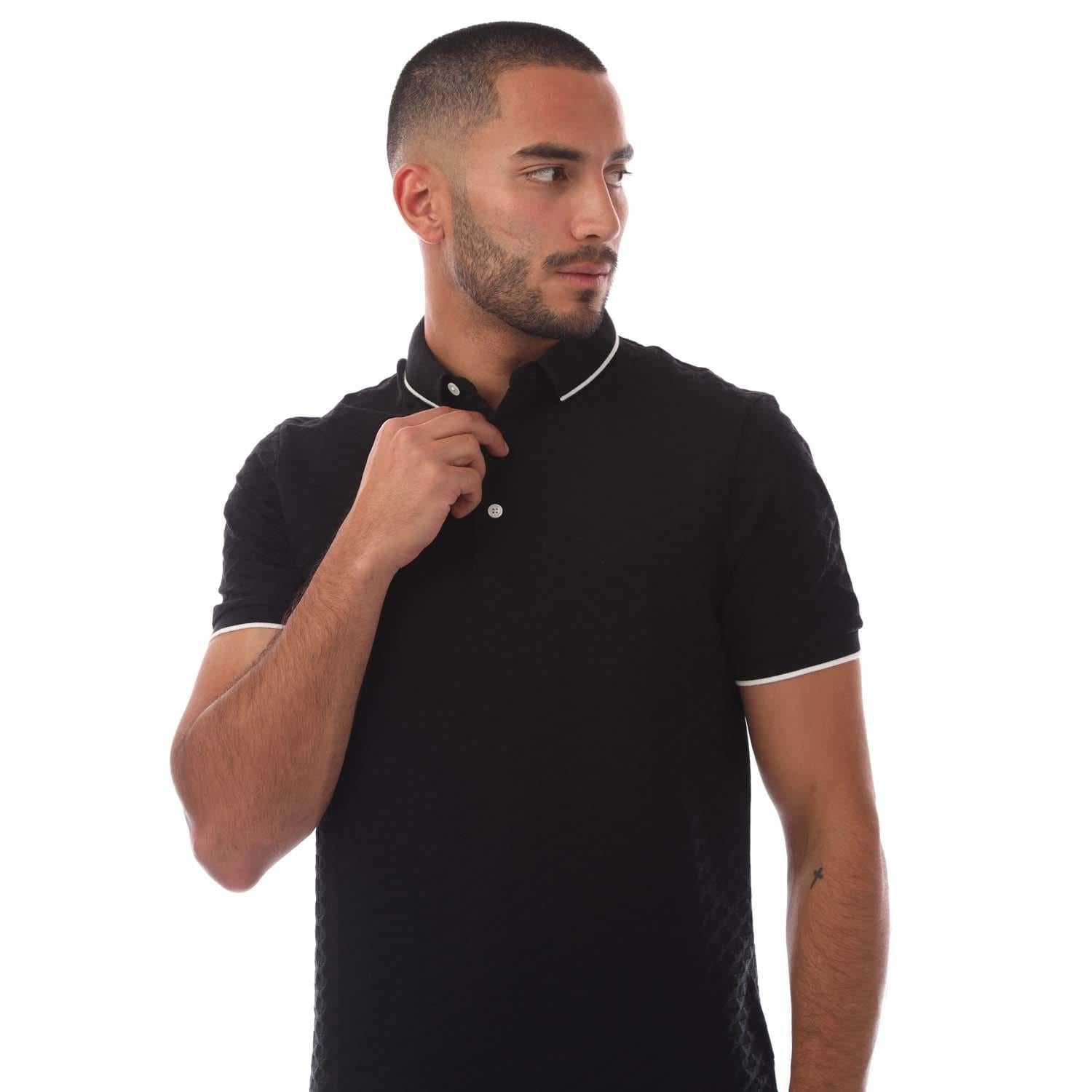 Black - Side - Emporio Armani Mens Eagle Jacquard Polo Shirt