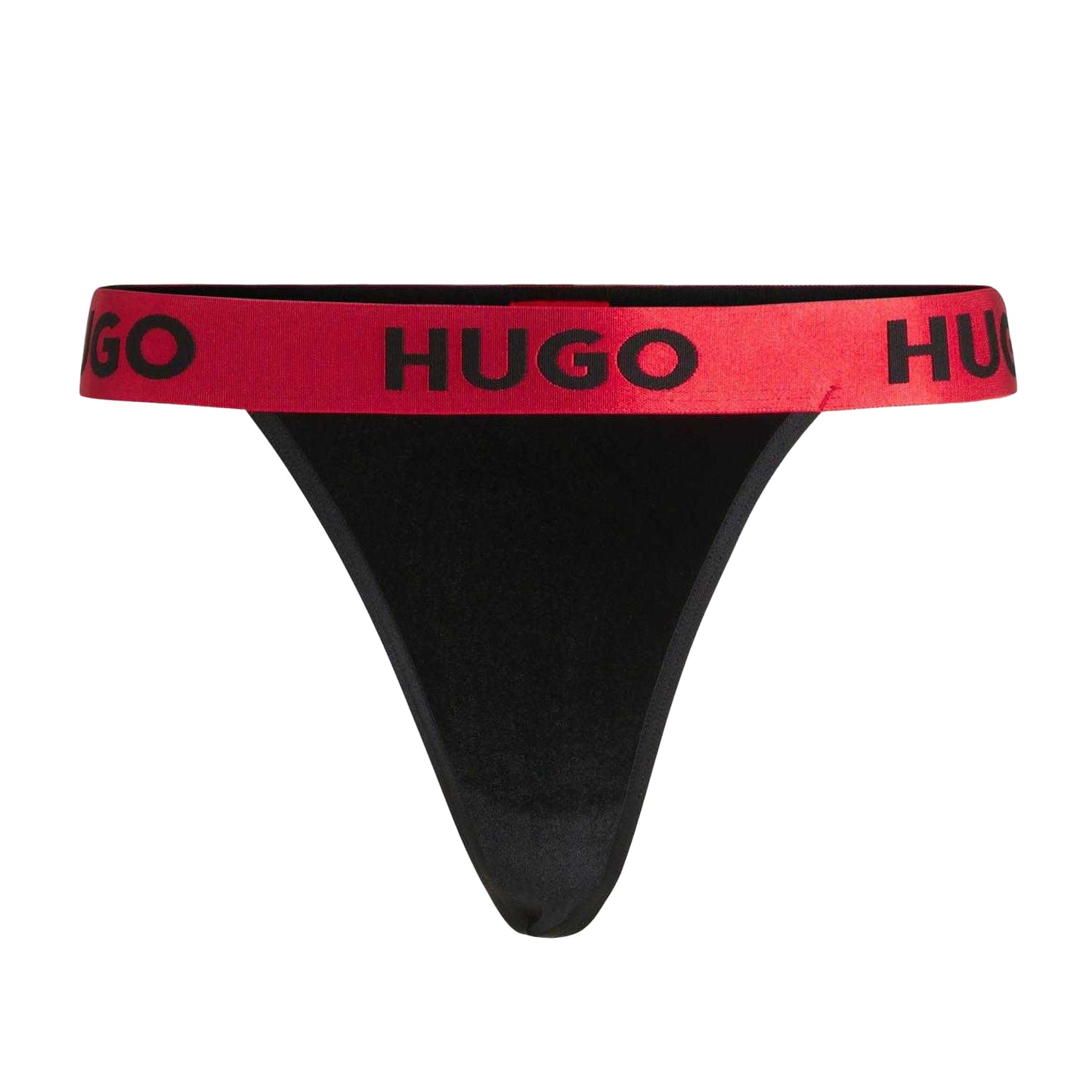 Black - Front - Hugo Womens-Ladies Logo Velvet Stretch Thong