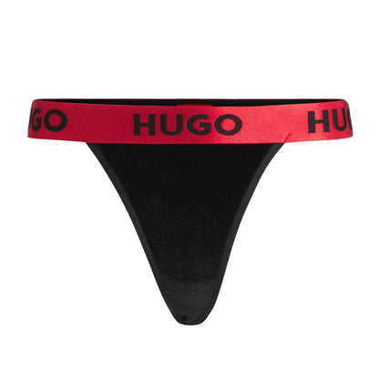 Black - Front - Hugo Womens-Ladies Logo Velvet Stretch Thong