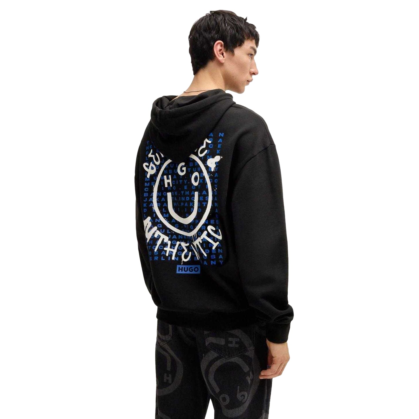 Black - Back - Hugo Mens Nothentico Seasonal Artwork Hoodie