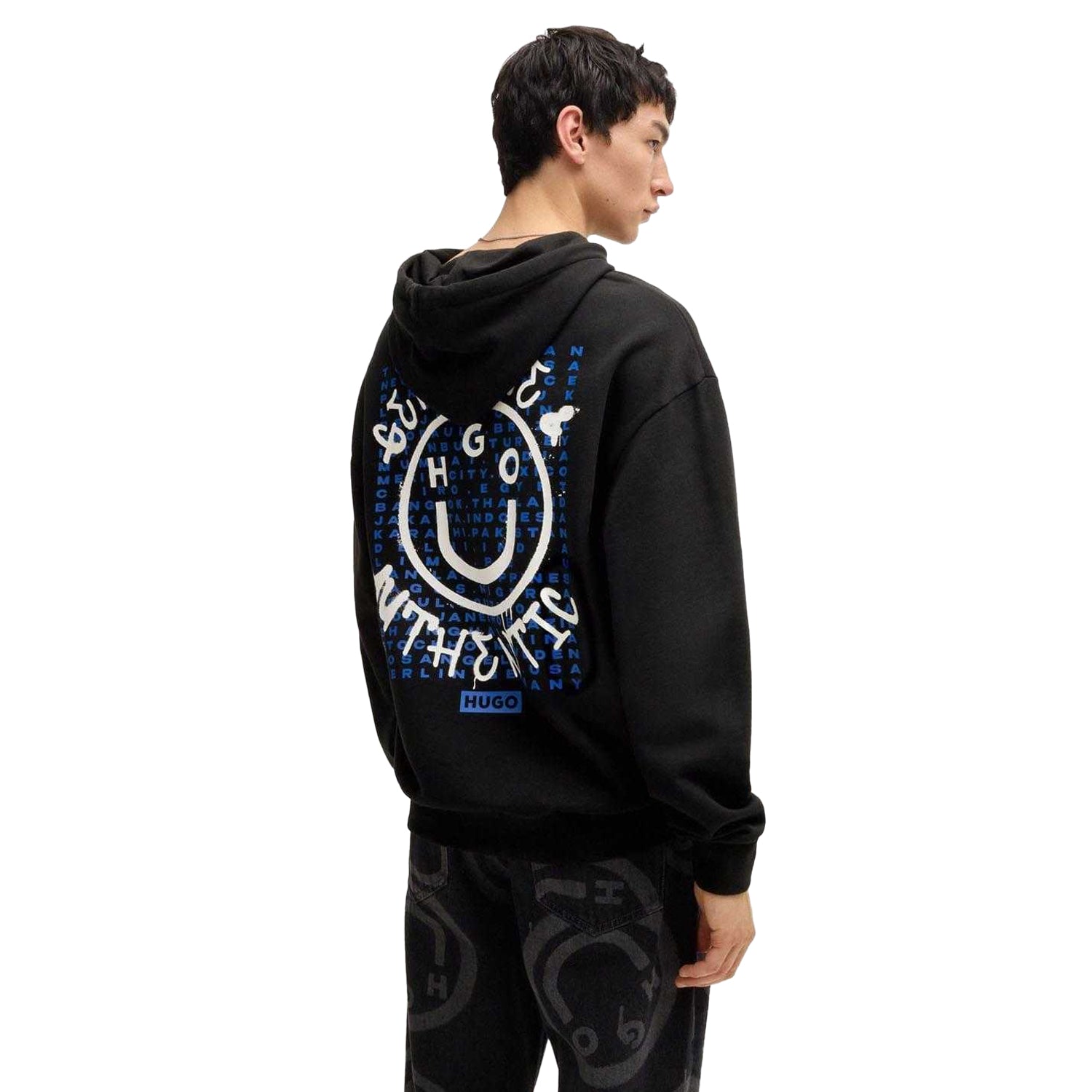 Black - Back - Hugo Mens Nothentico Seasonal Artwork Hoodie
