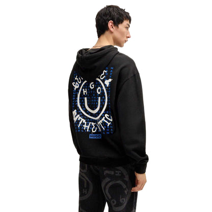 Black - Back - Hugo Mens Nothentico Seasonal Artwork Hoodie