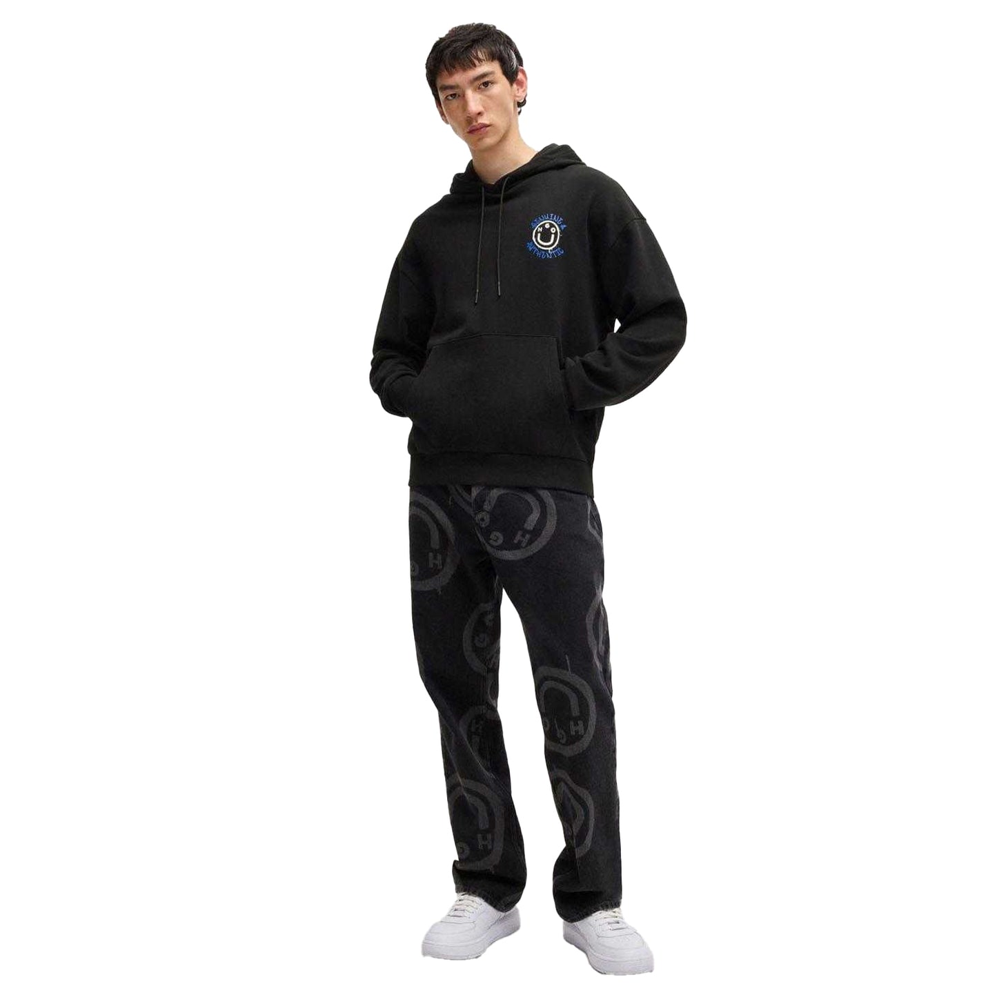 Black - Lifestyle - Hugo Mens Nothentico Seasonal Artwork Hoodie