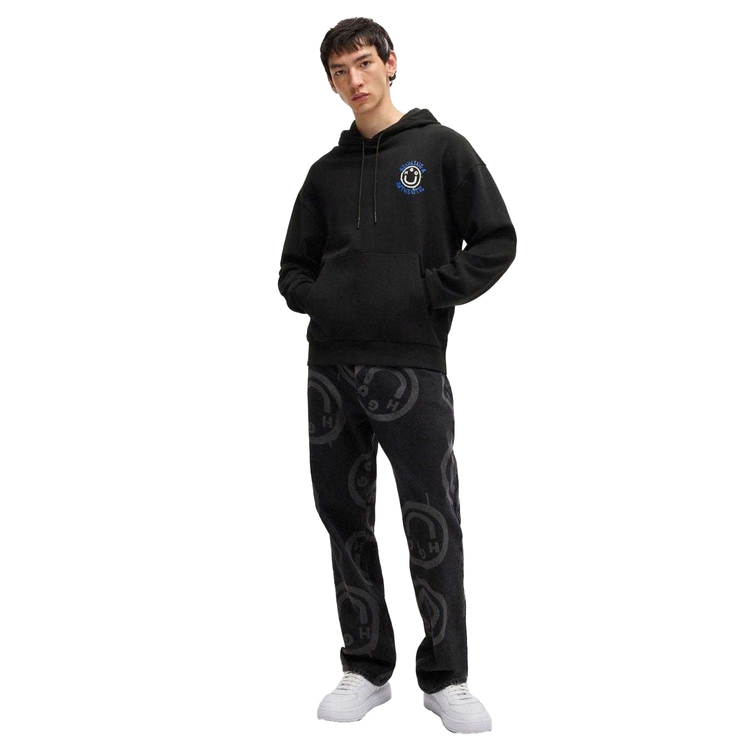 Black - Lifestyle - Hugo Mens Nothentico Seasonal Artwork Hoodie