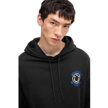 Black - Pack Shot - Hugo Mens Nothentico Seasonal Artwork Hoodie