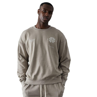 Stone - Front - Fiftyfive Mens Vitels Logo Crew Neck Sweatshirt