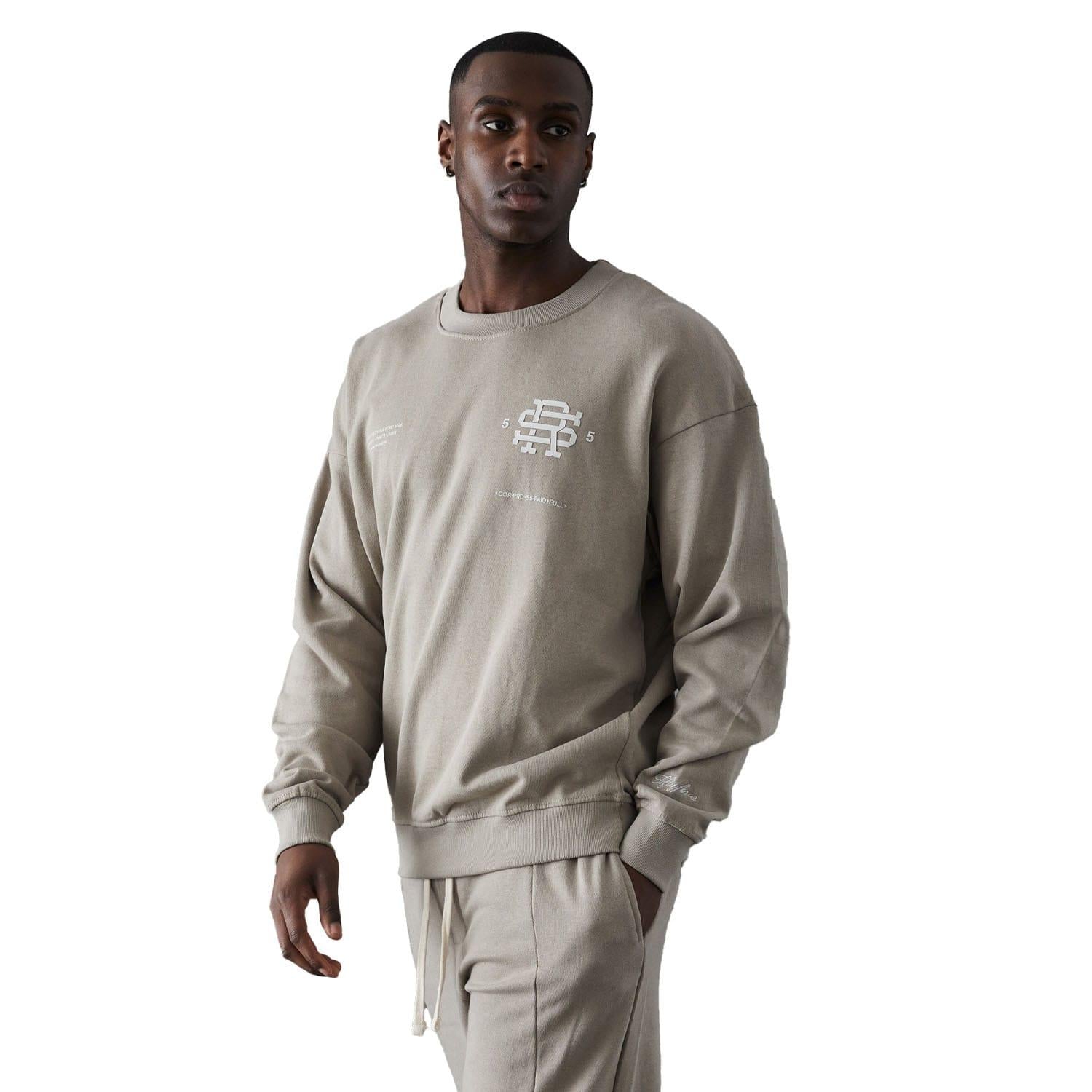Stone - Back - Fiftyfive Mens Vitels Logo Crew Neck Sweatshirt
