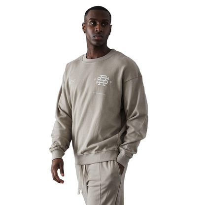 Stone - Back - Fiftyfive Mens Vitels Logo Crew Neck Sweatshirt