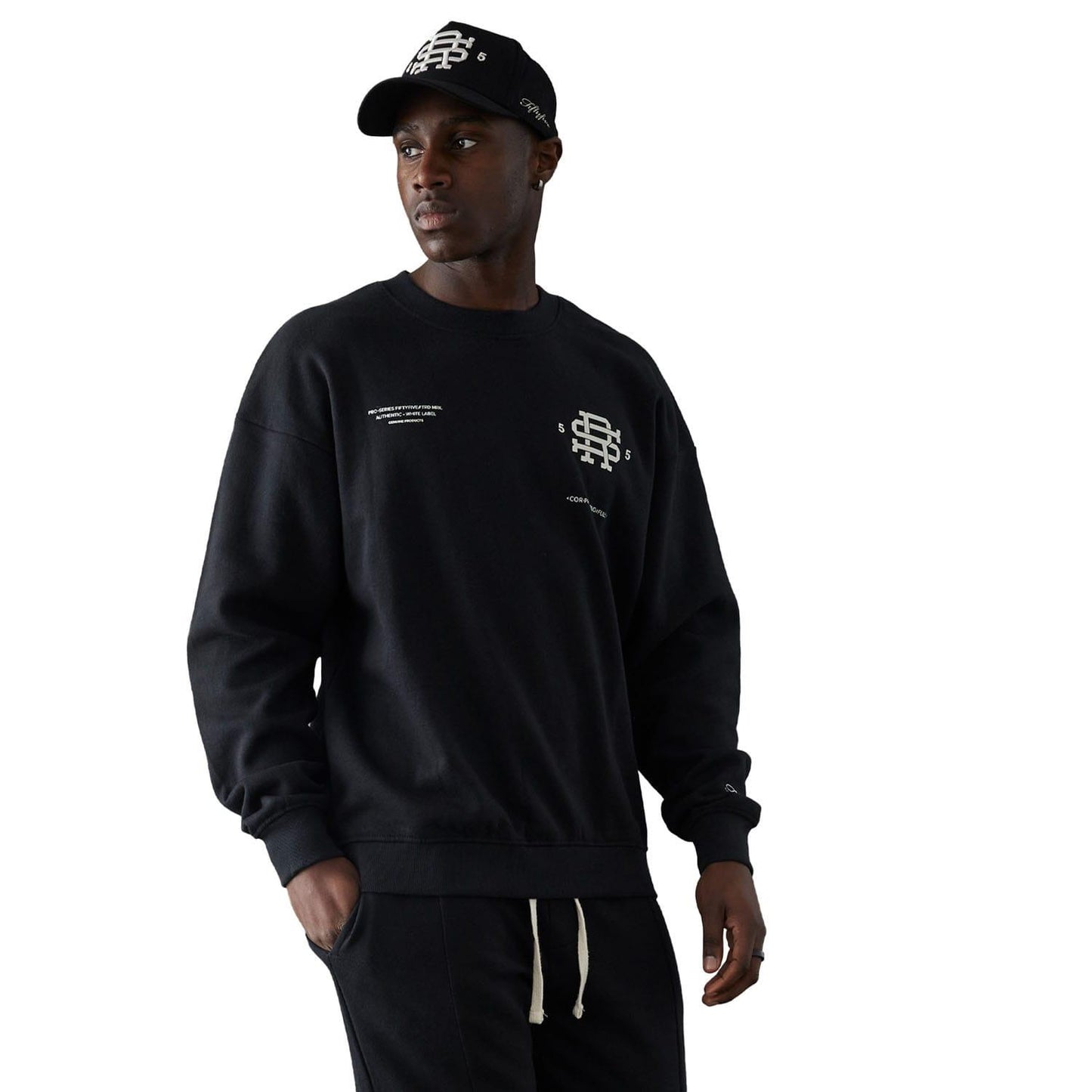 Black - Front - Fiftyfive Mens Vitels Logo Crew Neck Sweatshirt