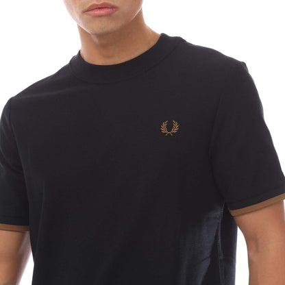 Navy - Side - Fred Perry Mens Pique Tipped T-Shirt