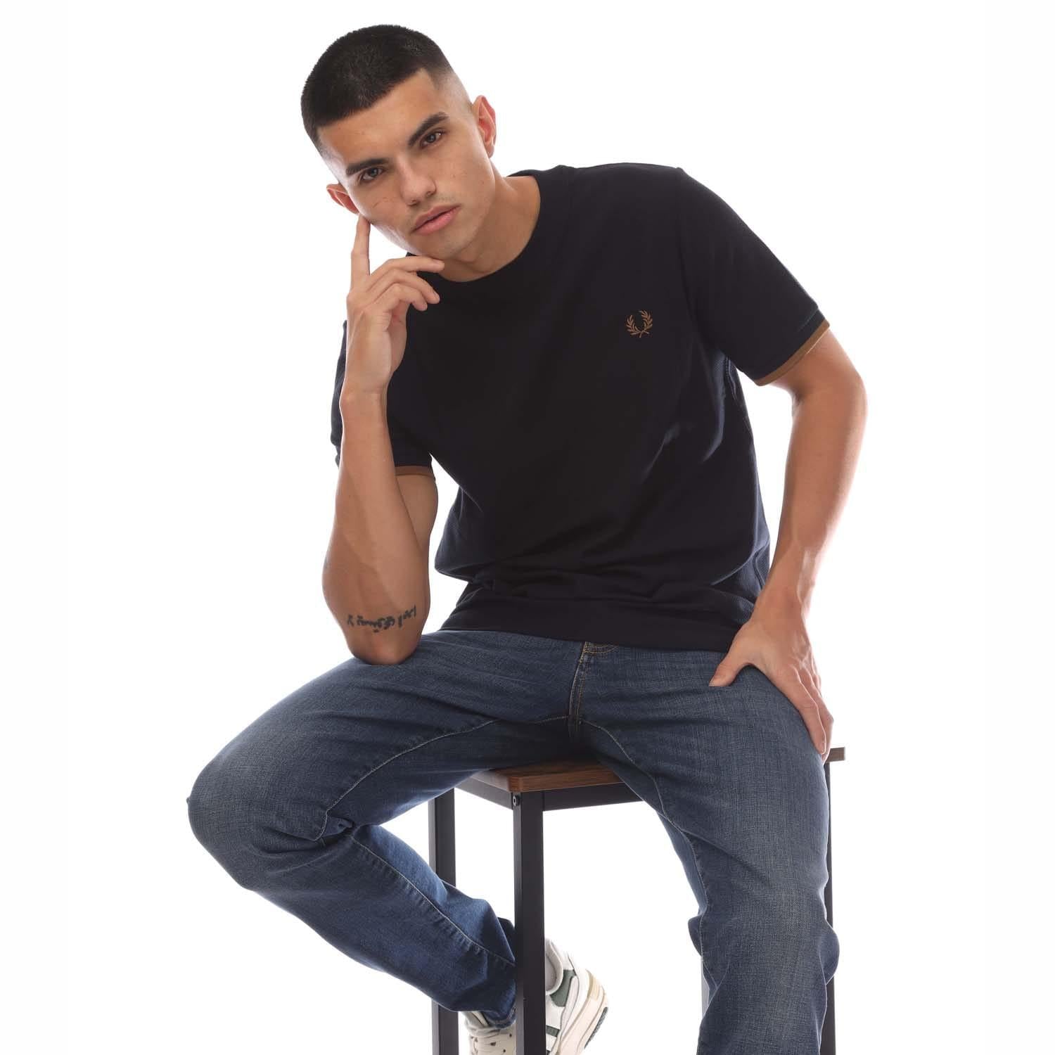 Navy - Lifestyle - Fred Perry Mens Pique Tipped T-Shirt