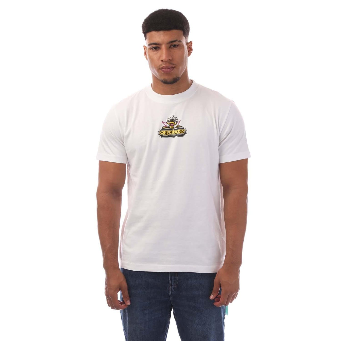 White-Pink - Front - Off White Mens Dj Slim 90s T-Shirt