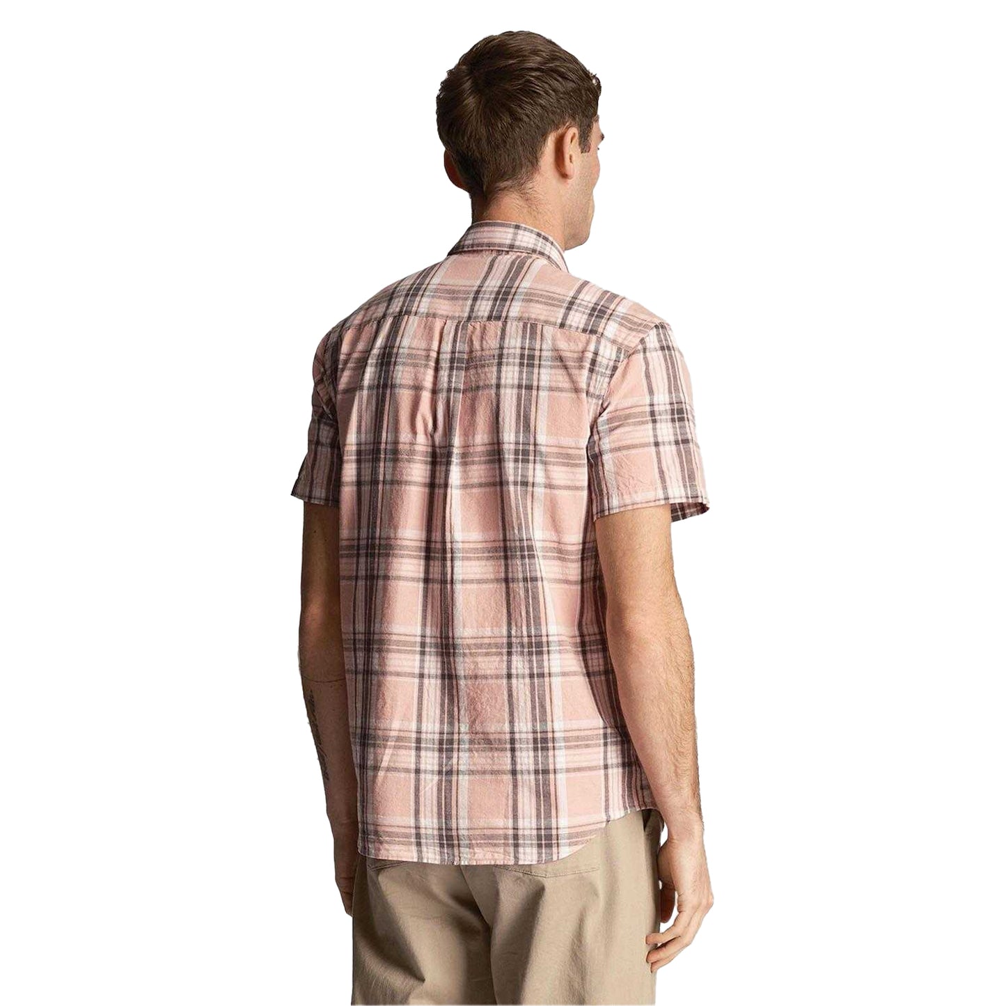 Pink - Back - Lyle & Scott Mens Checked Linen Short-Sleeved Shirt