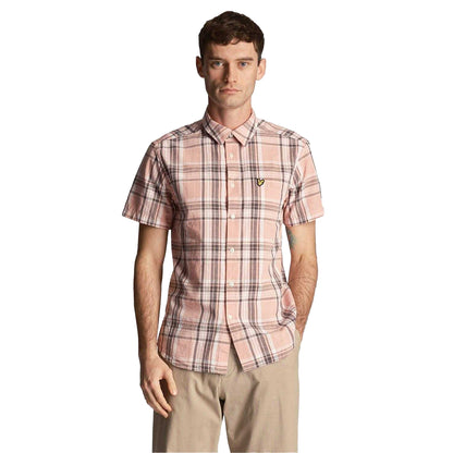 Pink - Front - Lyle & Scott Mens Checked Linen Short-Sleeved Shirt