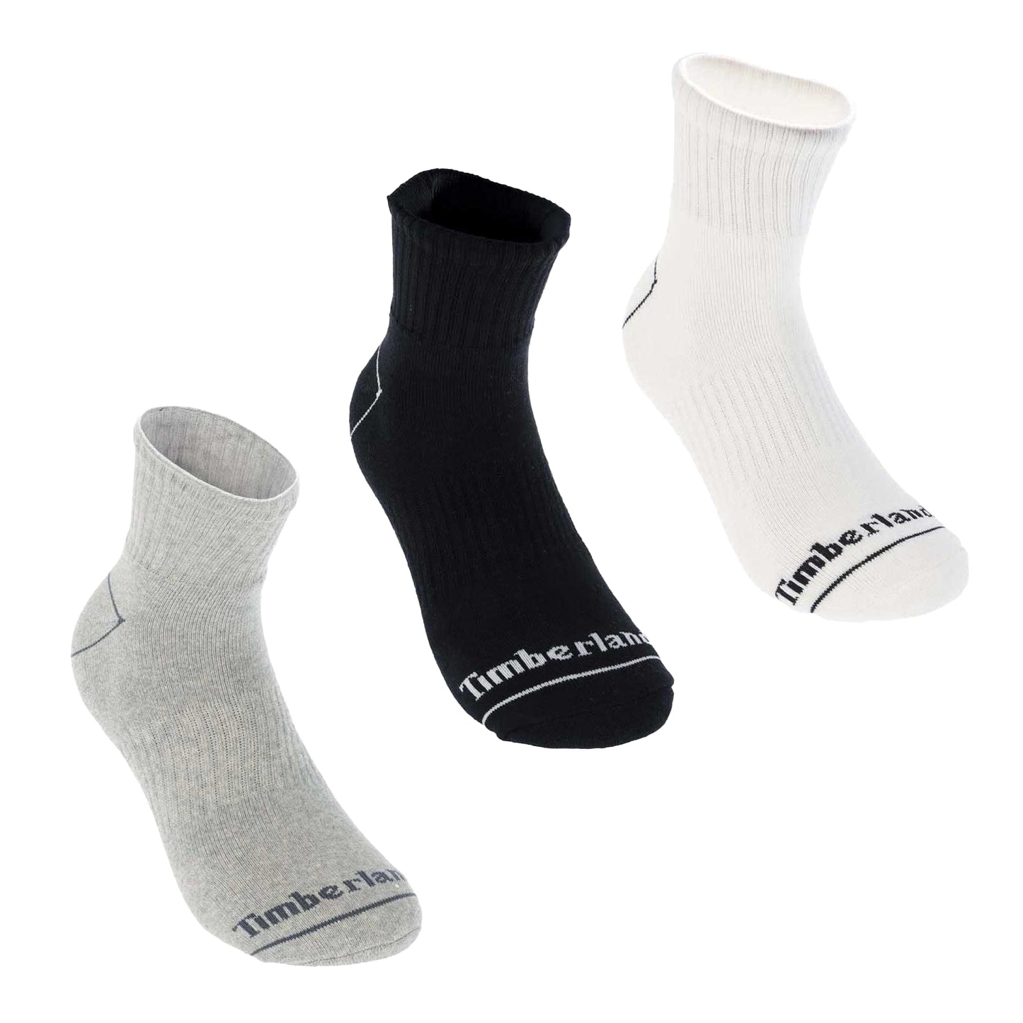 White-Black-Grey - Front - Timberland Mens Bowden Crew Socks (Pack of 3)