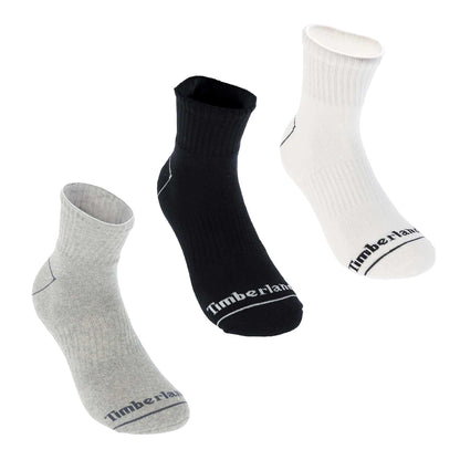 White-Black-Grey - Front - Timberland Mens Bowden Crew Socks (Pack of 3)
