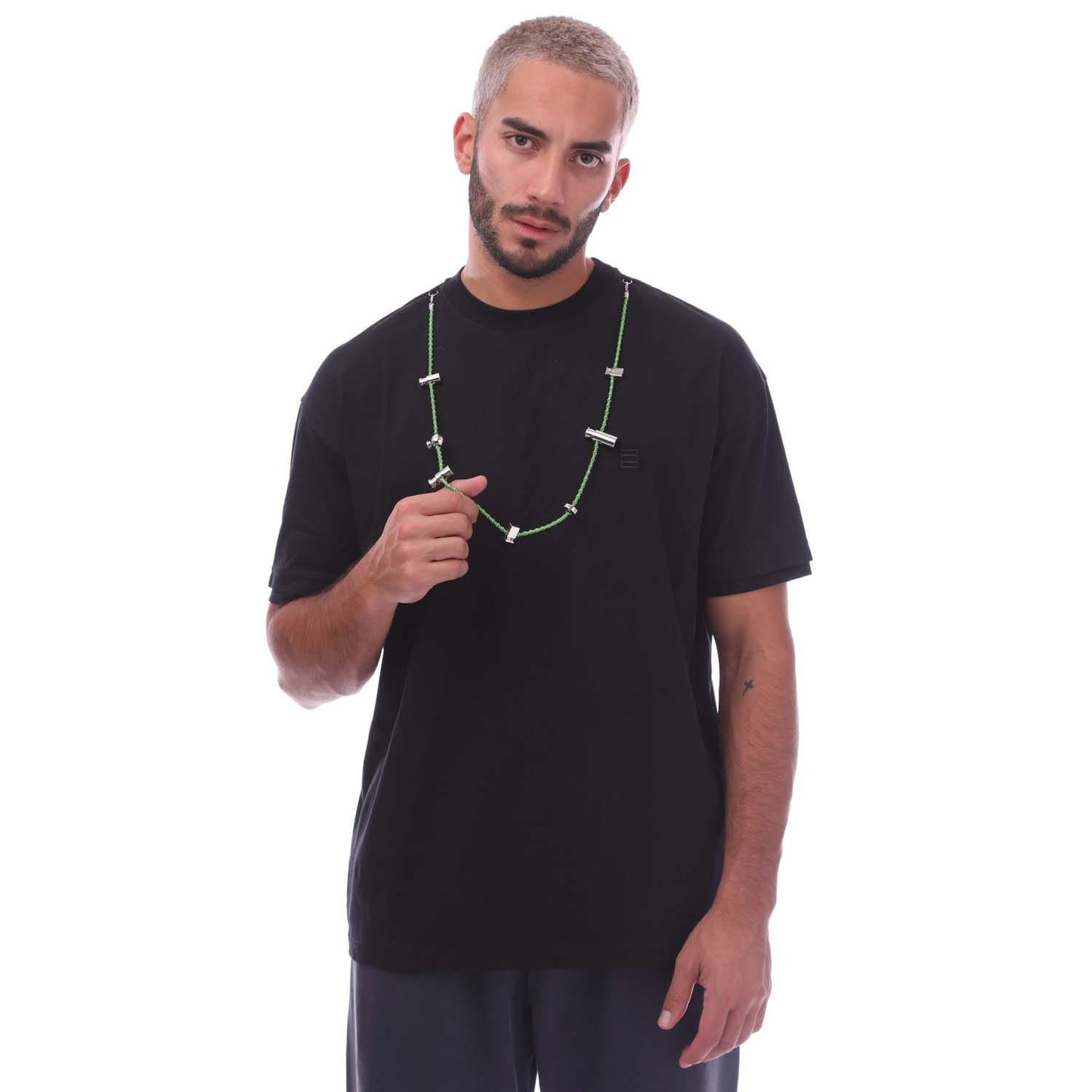 Black-Green - Front - Ambush Mens Stoppers Necklace T-Shirt