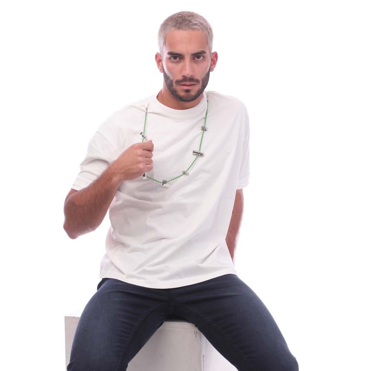 White-Green - Side - Ambush Mens Stoppers Necklace T-Shirt