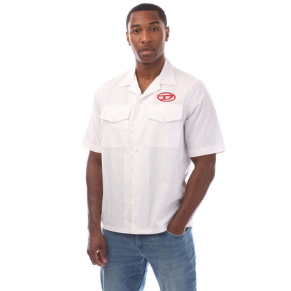 White - Front - Diesel Mens S-Mac-22 Bowling Shirt
