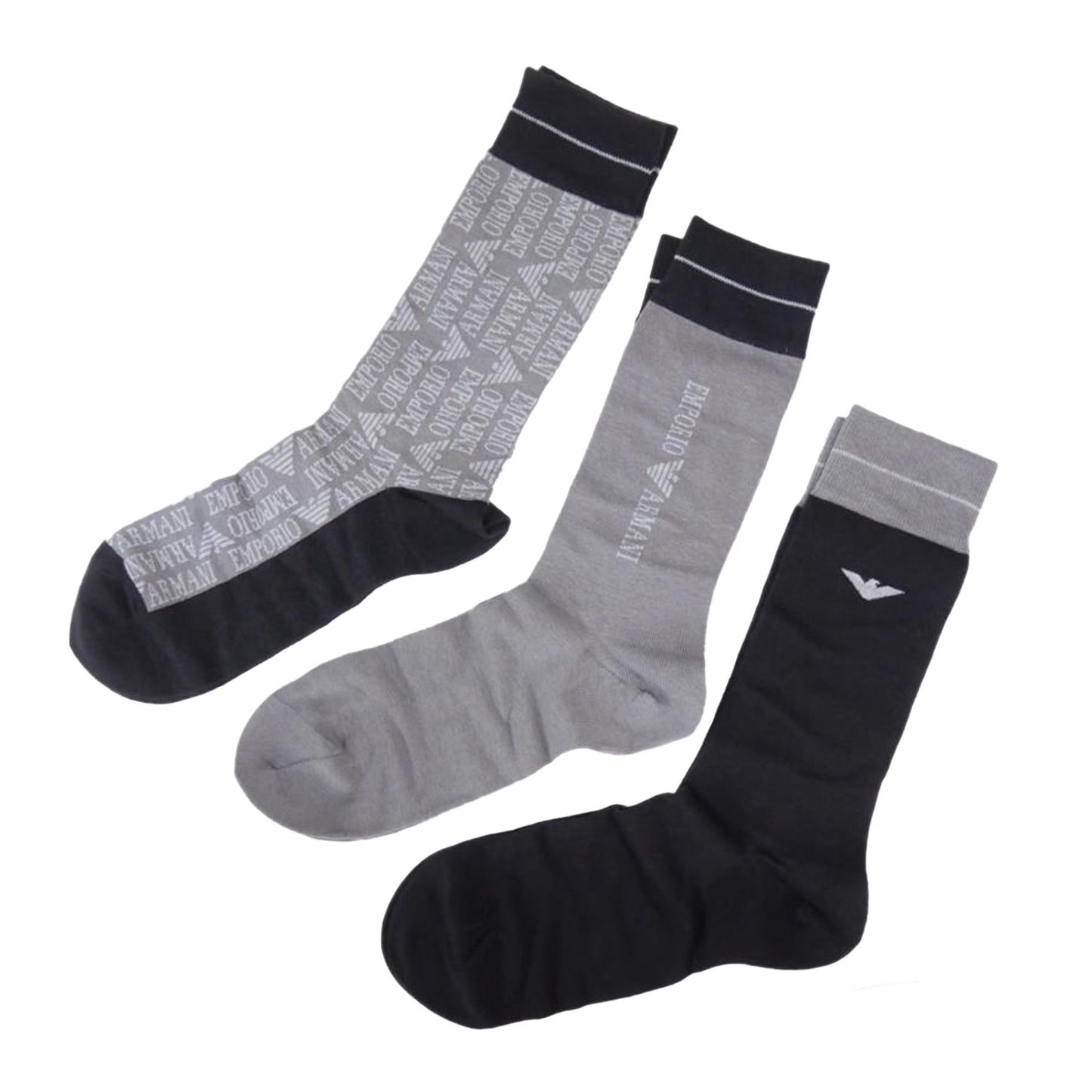 Grey-Black - Back - Emporio Armani Mens Logo Jacquard Socks (Pack of 3)