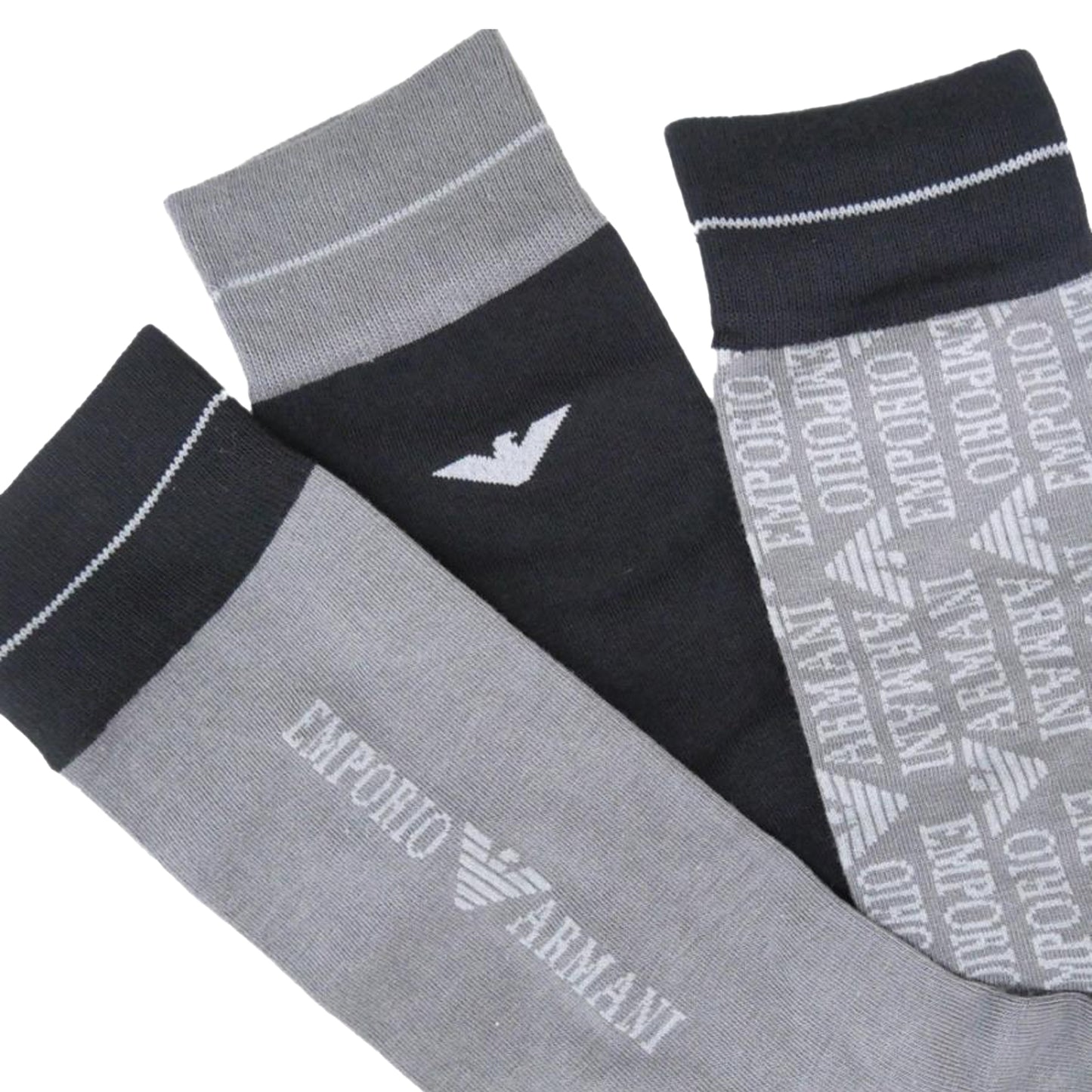 Grey-Black - Side - Emporio Armani Mens Logo Jacquard Socks (Pack of 3)