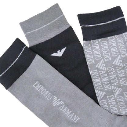 Grey-Black - Side - Emporio Armani Mens Logo Jacquard Socks (Pack of 3)