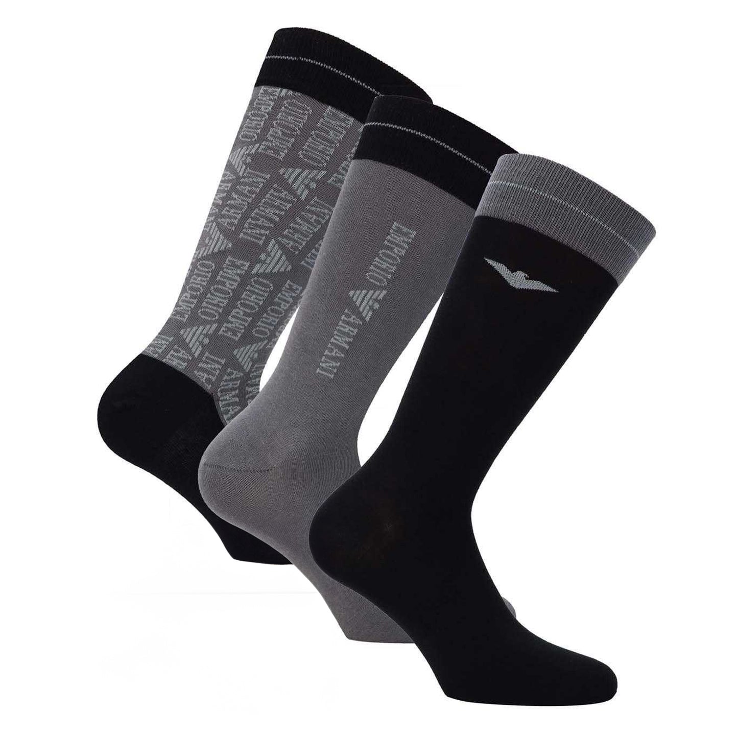 Grey-Black - Front - Emporio Armani Mens Logo Jacquard Socks (Pack of 3)