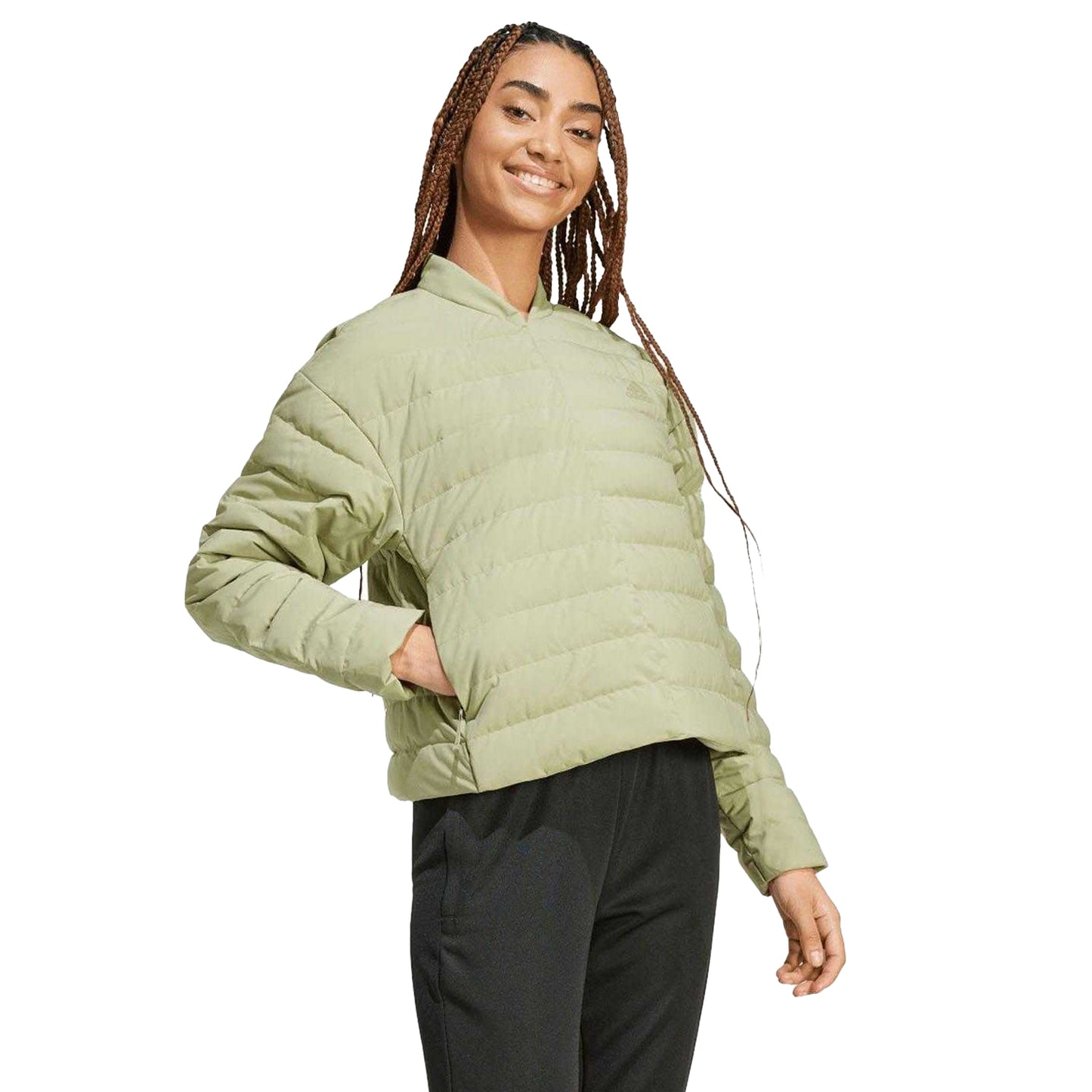 Green - Side - Adidas Womens-Ladies Helionic Light Padded Jacket