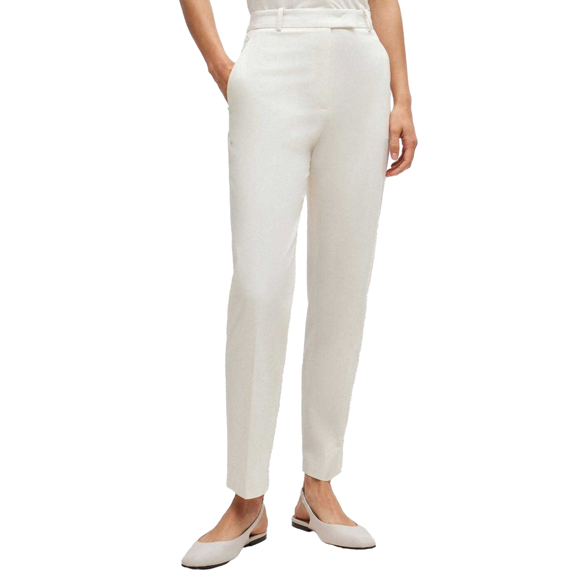 White - Side - Boss Womens-Ladies Takareni Regular Trousers