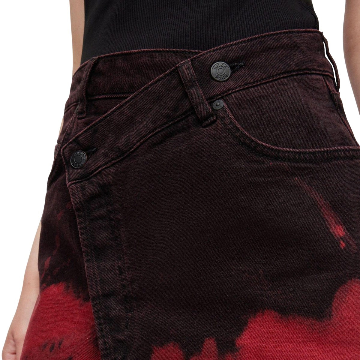 Black-Red - Side - Hugo Womens-Ladies Giowanna Leather Mini Skirt