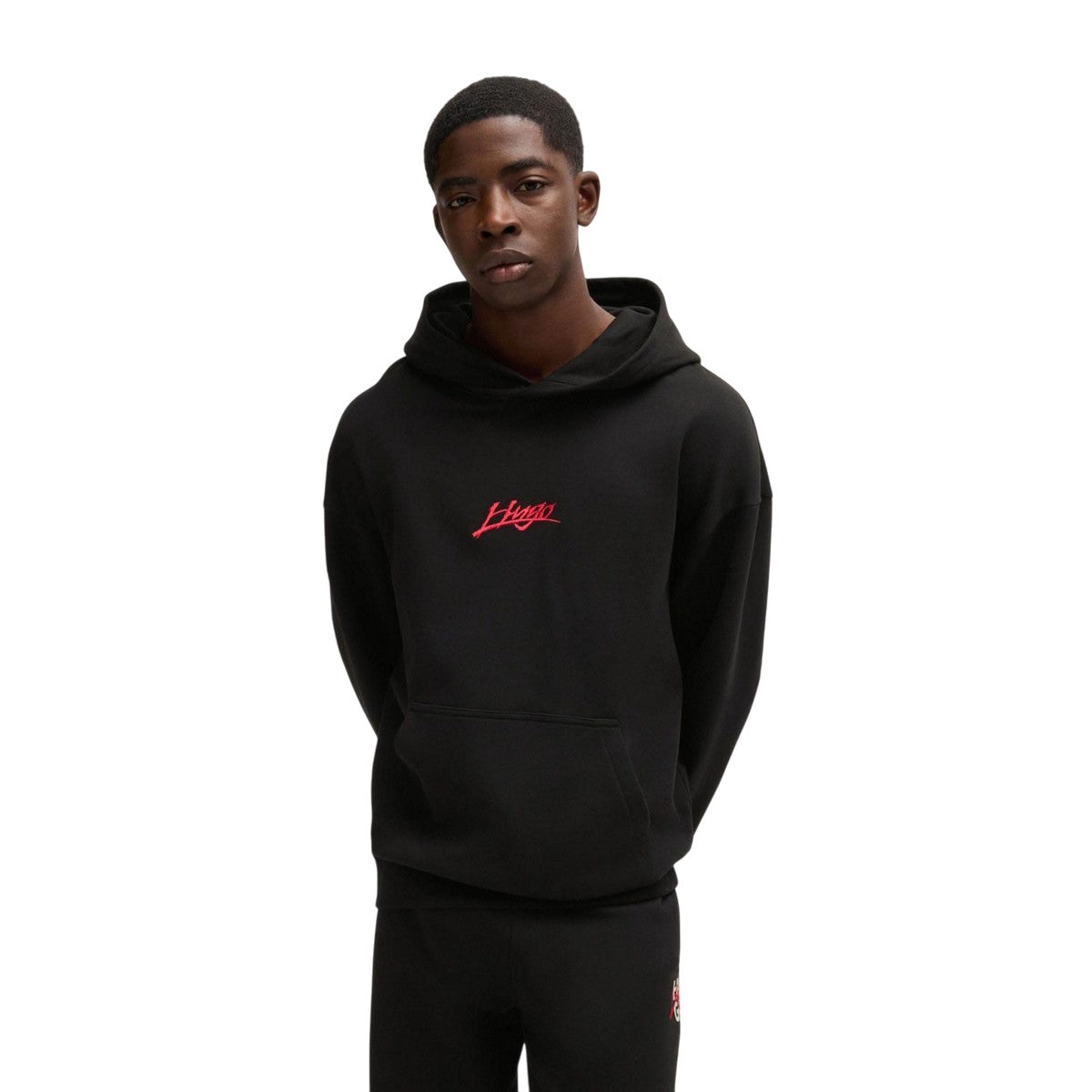 Black - Side - Hugo Mens Dlogolong Logo Hoodie
