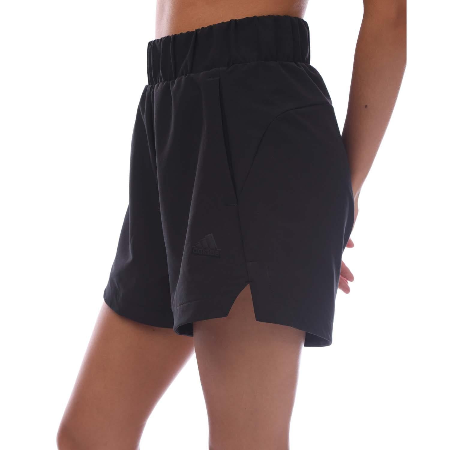 Black - Side - Adidas Womens-Ladies Z.N.E. Woven Shorts