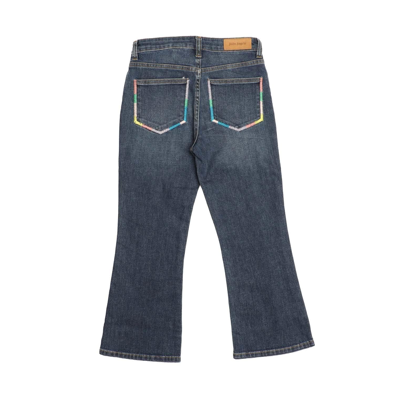 Blue - Back - Palm Angels Girls Embroidered Jeans