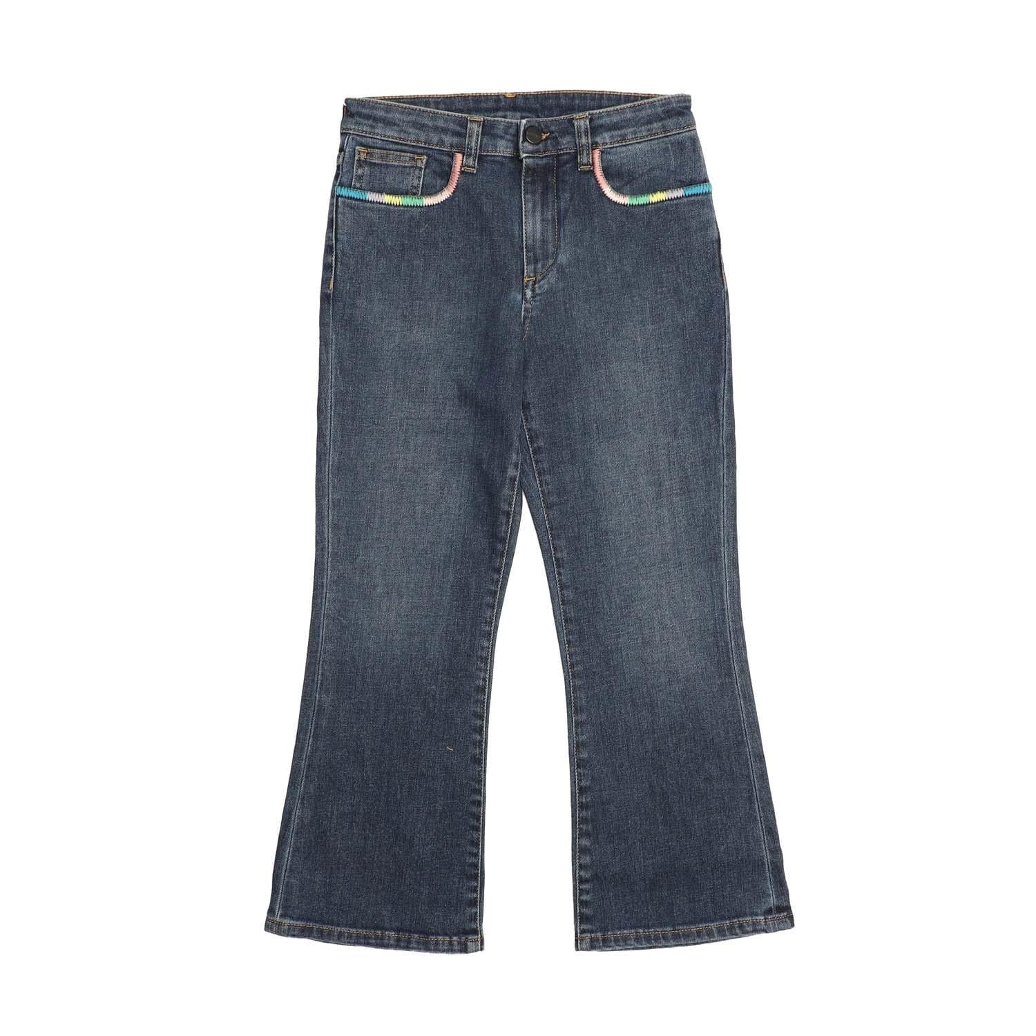 Blue - Front - Palm Angels Girls Embroidered Jeans