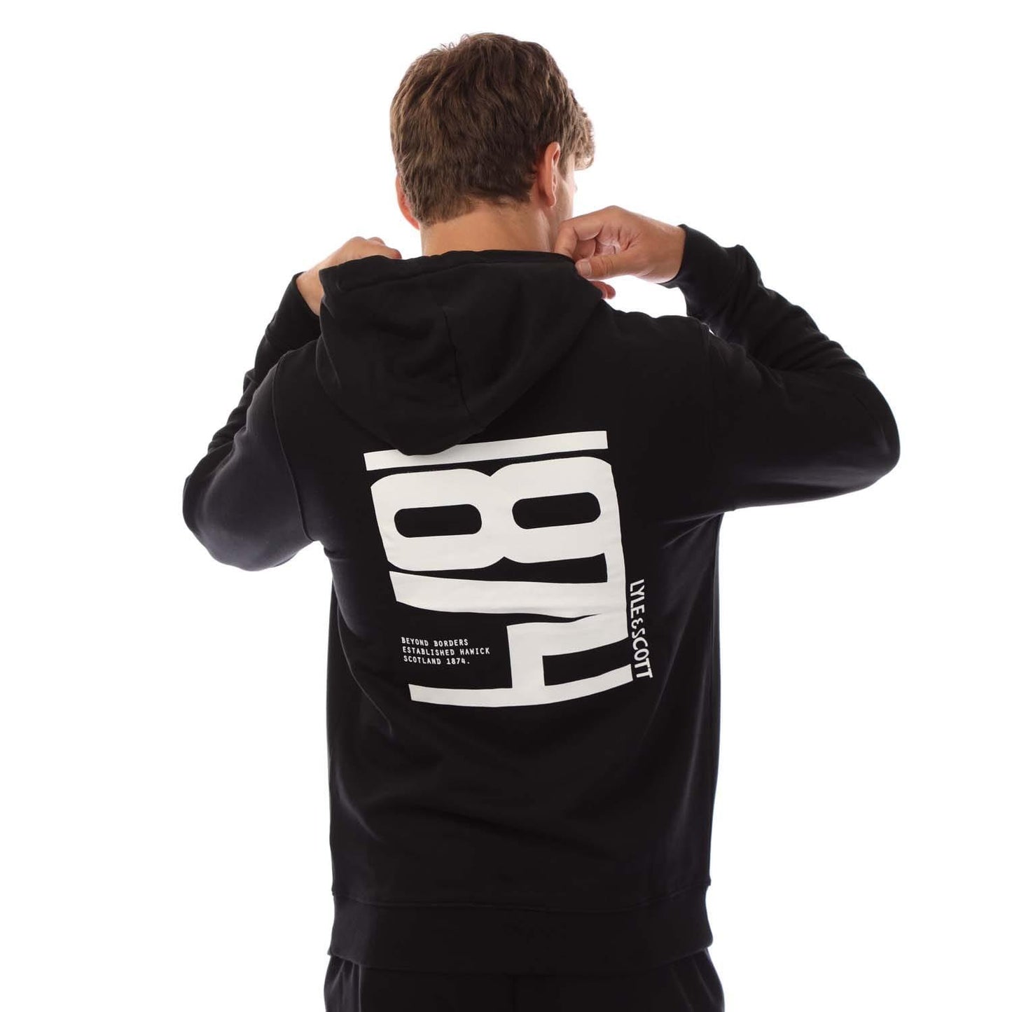 Black-White - Back - Lyle & Scott Mens 1874 Vertical Hoodie