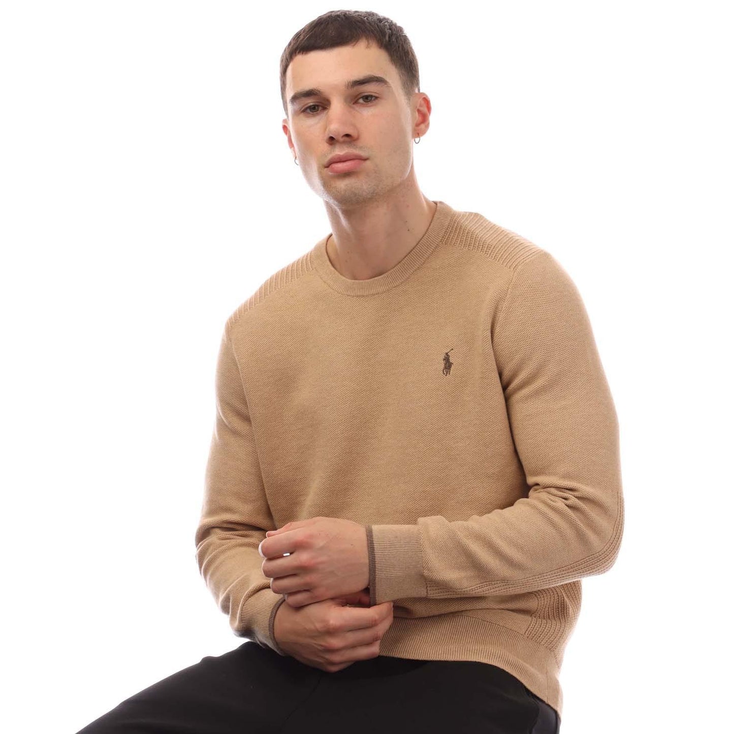 Camel - Lifestyle - Ralph Lauren Mens Knitted Mesh Crew Neck Sweatshirt
