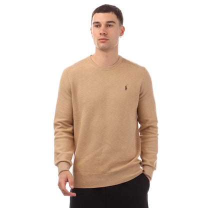 Camel - Front - Ralph Lauren Mens Knitted Mesh Crew Neck Sweatshirt