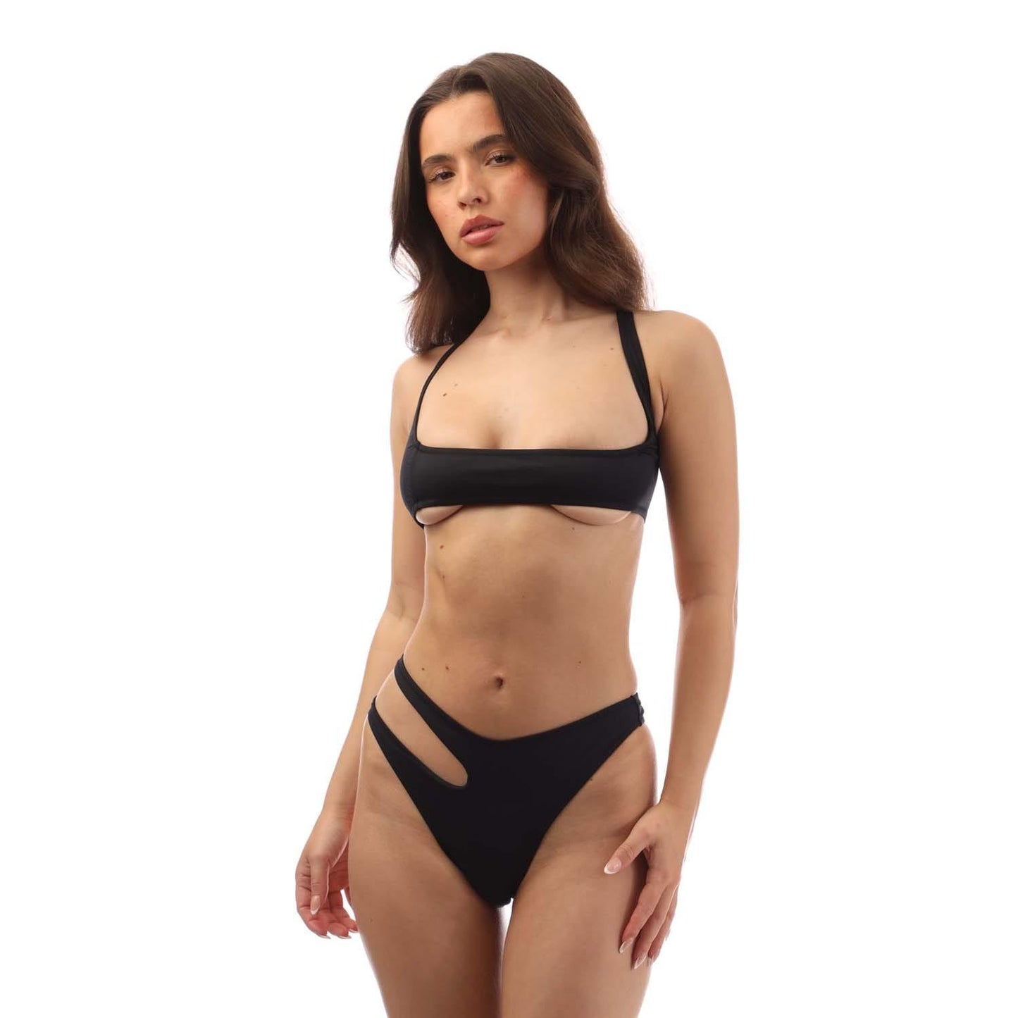 Black-White - Front - Off White Womens-Ladies Cut Out Bikini Set