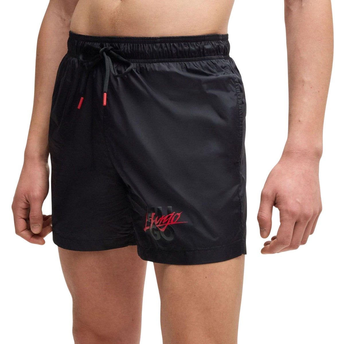 Black - Side - Hugo Mens Stacked Logo Swim Shorts