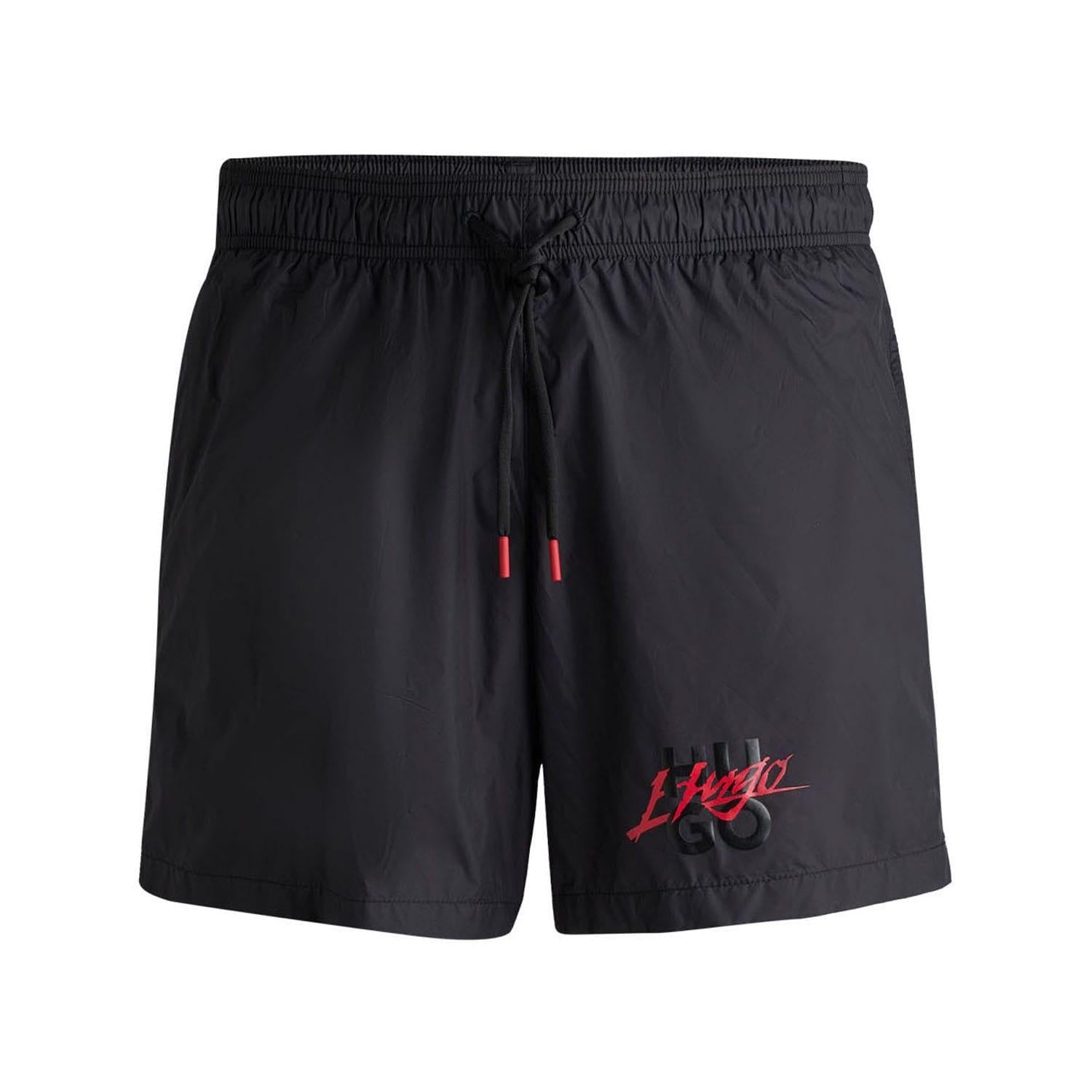 Black - Front - Hugo Mens Stacked Logo Swim Shorts