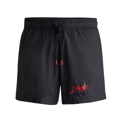Black - Front - Hugo Mens Stacked Logo Swim Shorts