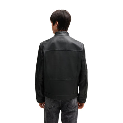 Black - Back - Hugo Mens Lokis Lambs Leather Full Zip Biker Jacket