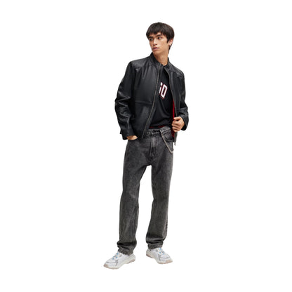 Black - Lifestyle - Hugo Mens Lokis Lambs Leather Full Zip Biker Jacket