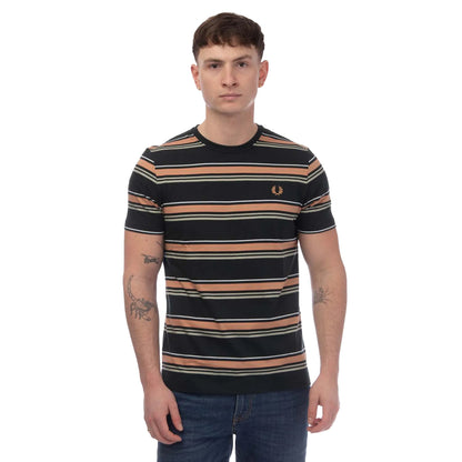 Green - Side - Fred Perry Mens Striped T-Shirt