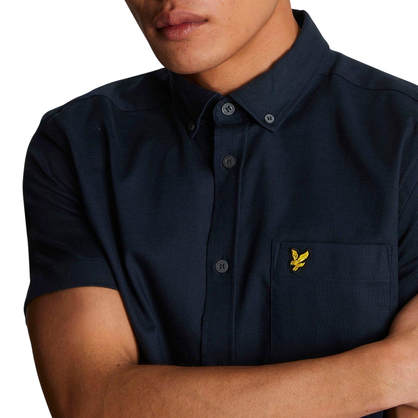Navy - Side - Lyle & Scott Mens Slub Short-Sleeved Shirt