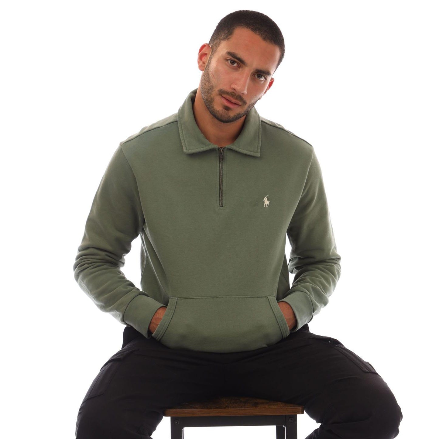 Green - Back - Ralph Lauren Mens Terrycloth Quarter Zip Sweatshirt