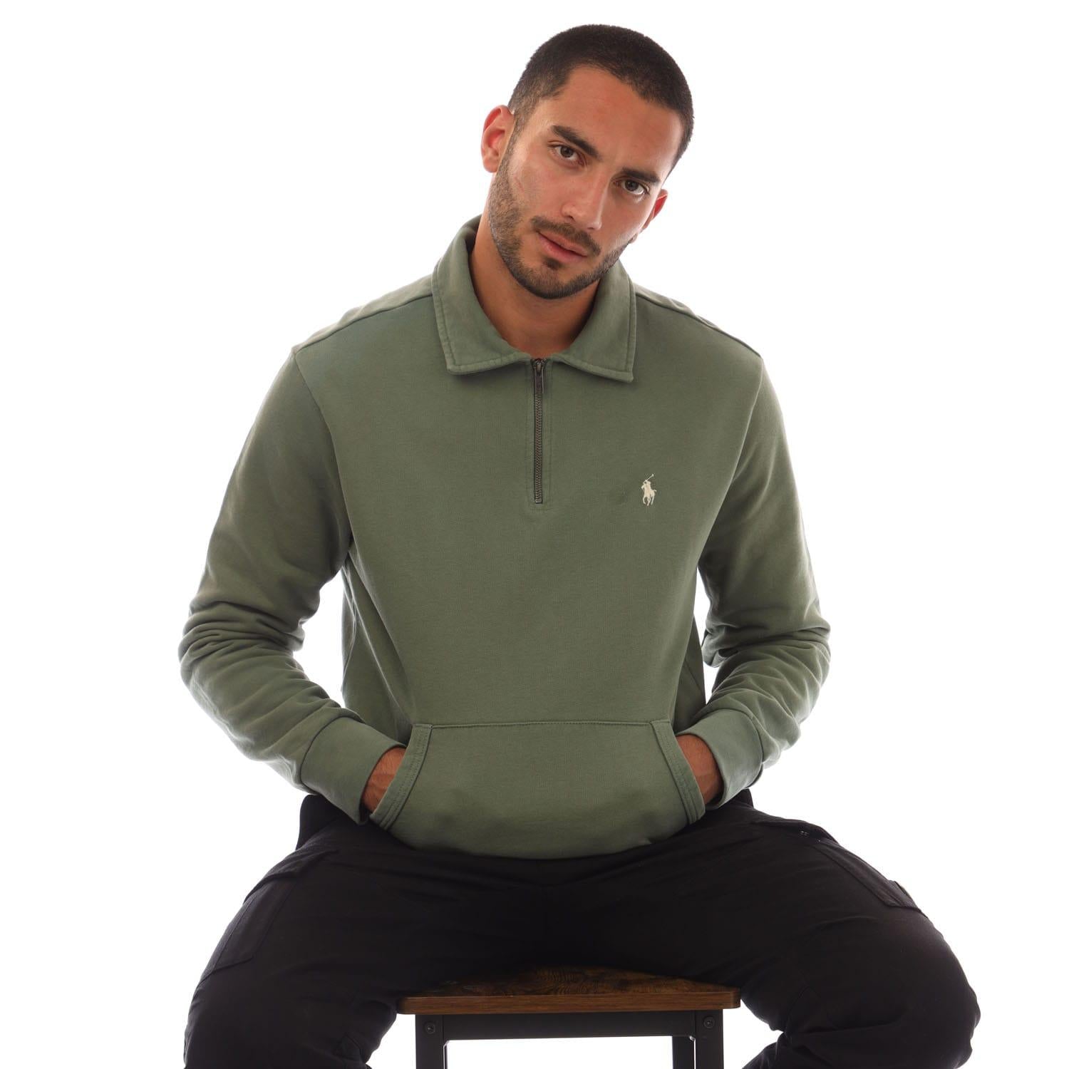 Green - Back - Ralph Lauren Mens Terrycloth Quarter Zip Sweatshirt