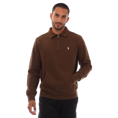 Brown - Front - Ralph Lauren Mens Terrycloth Quarter Zip Sweatshirt